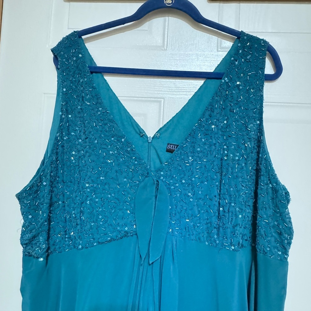 Bella Blue Plus  Sz 24W Teal Dress W/Beaded Bodice VGUC😊😊 - Picture 5 of 11